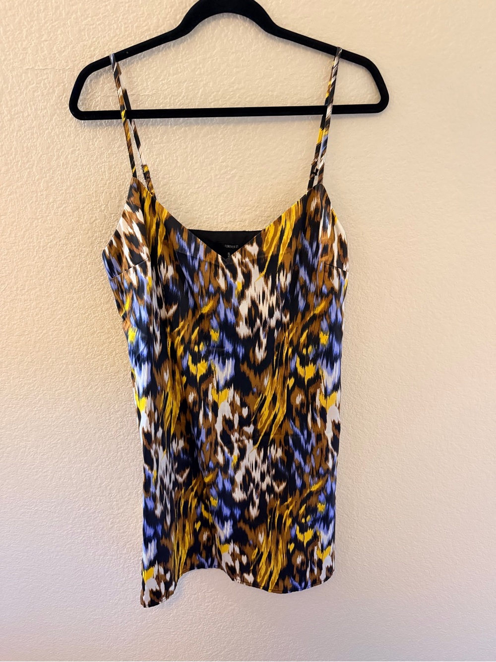 Forever 21 Yellow, Blue & Black Printed Spaghetti-Strap Cami